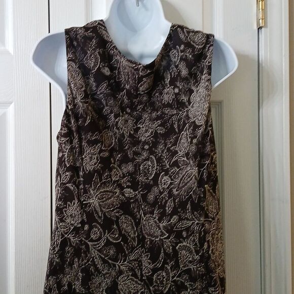 Ann Taylor Loft brown and off white sleeveless dress with ruffle  Sz 14 NWOT - Picture 7 of 8